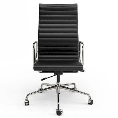 High Back Ergonomic Genuine Leather Ribbed Office Computer Chair - N/A