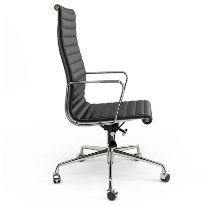 High Back Ergonomic Genuine Leather Ribbed Office Computer Chair - N/A
