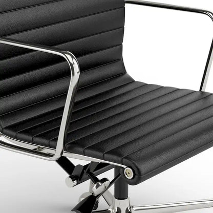 High Back Ergonomic Genuine Leather Ribbed Office Computer Chair - N/A