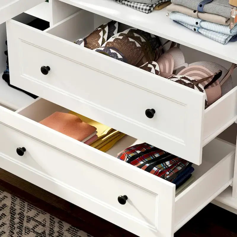 63W Wood Family Wardrobe Armoire Closet White Lacquer Clothing Rods