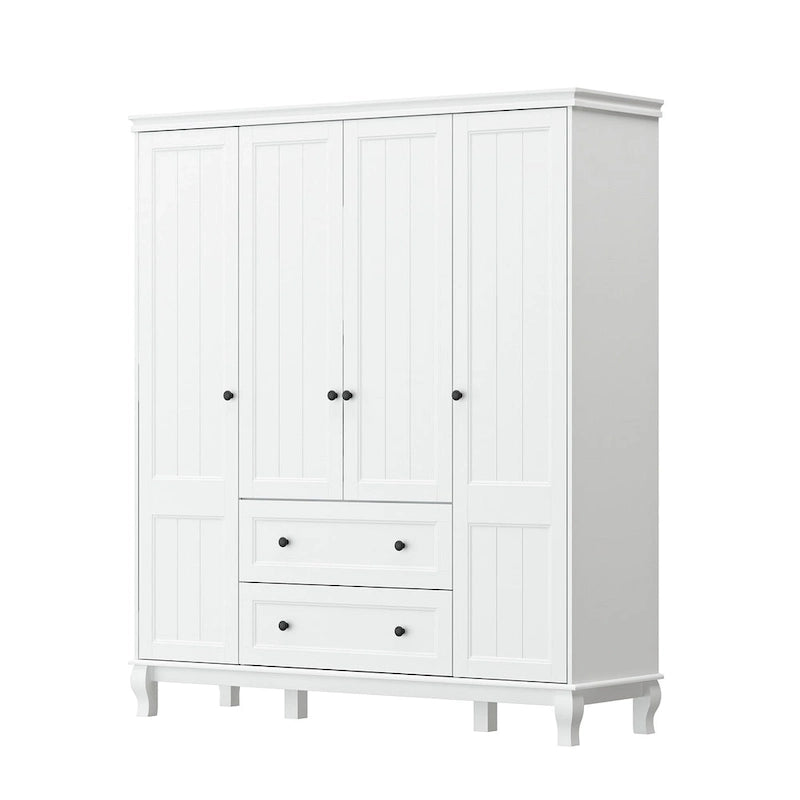 63W Wood Family Wardrobe Armoire Closet White Lacquer Clothing Rods