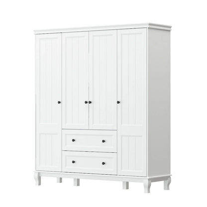 63W Wood Family Wardrobe Armoire Closet White Lacquer Clothing Rods