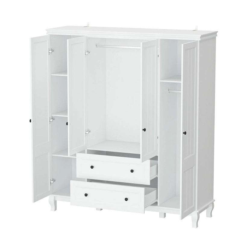 63W Wood Family Wardrobe Armoire Closet White Lacquer Clothing Rods
