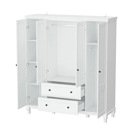 63W Wood Family Wardrobe Armoire Closet White Lacquer Clothing Rods