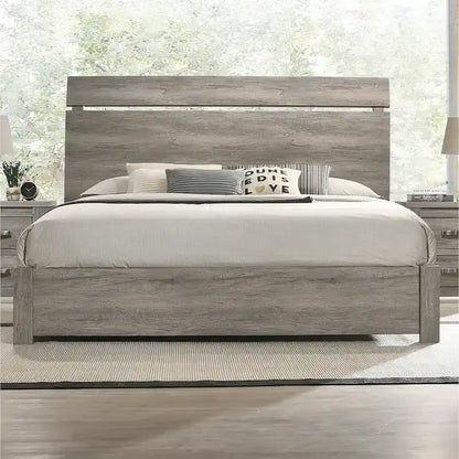Contemporary Weathered Gray Wood Bedroom Set – Panel Bed, Dresser, Mirror & Nightstand