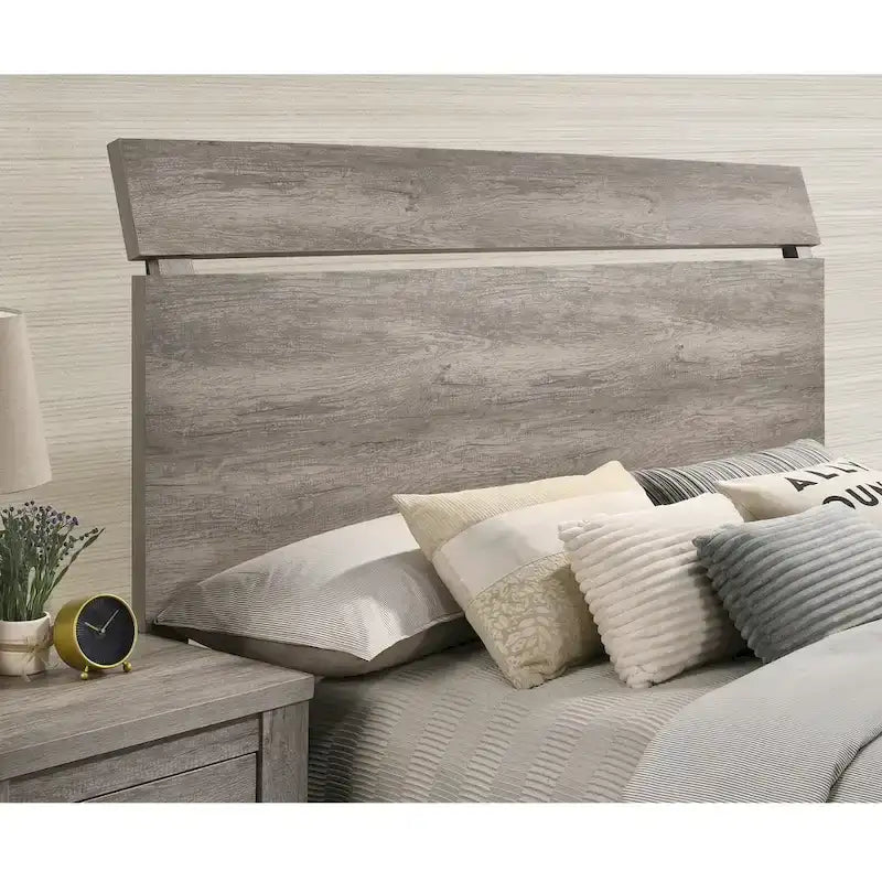 Contemporary Weathered Gray Wood Bedroom Set – Panel Bed, Dresser, Mirror & Nightstand