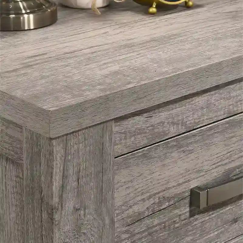 Contemporary Weathered Gray Wood Bedroom Set – Panel Bed, Dresser, Mirror & Nightstand