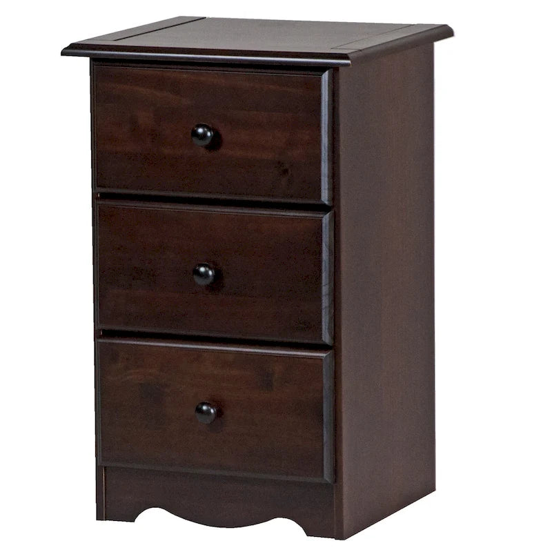 Imports 100% Solid Wood 3-Drawer Nightstand with Metal or Wooden Knobs