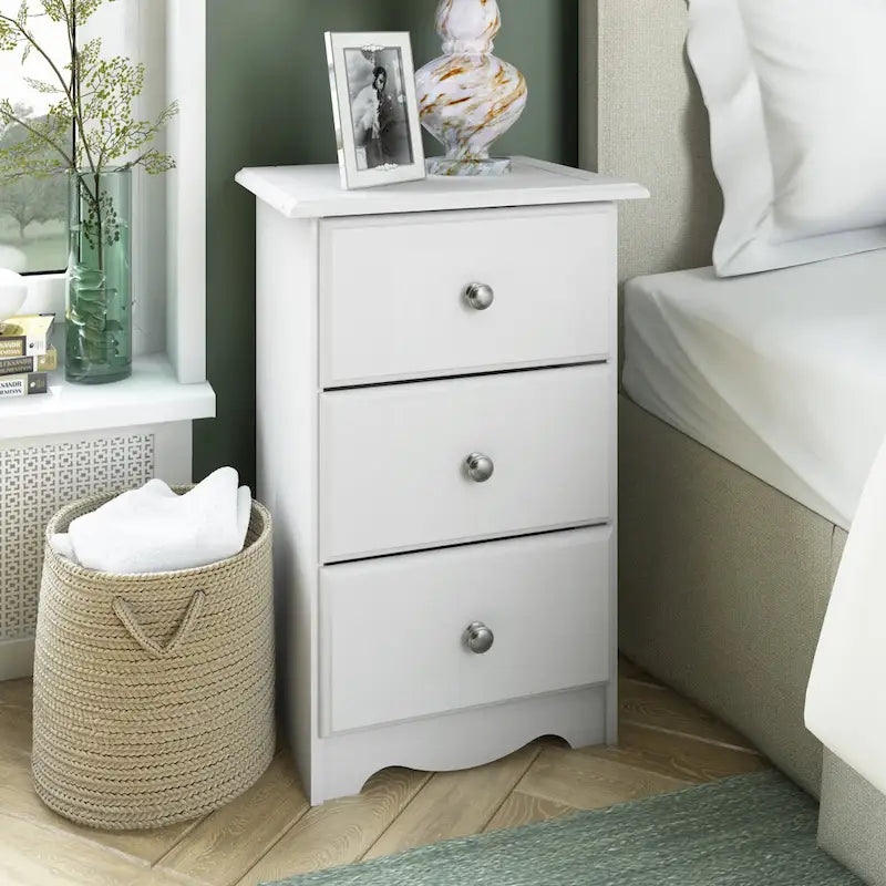 Imports 100% Solid Wood 3-Drawer Nightstand with Metal or Wooden Knobs