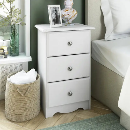 Imports 100% Solid Wood 3-Drawer Nightstand with Metal or Wooden Knobs