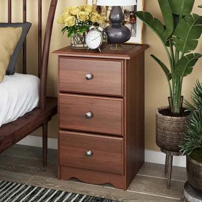 Imports 100% Solid Wood 3-Drawer Nightstand with Metal or Wooden Knobs