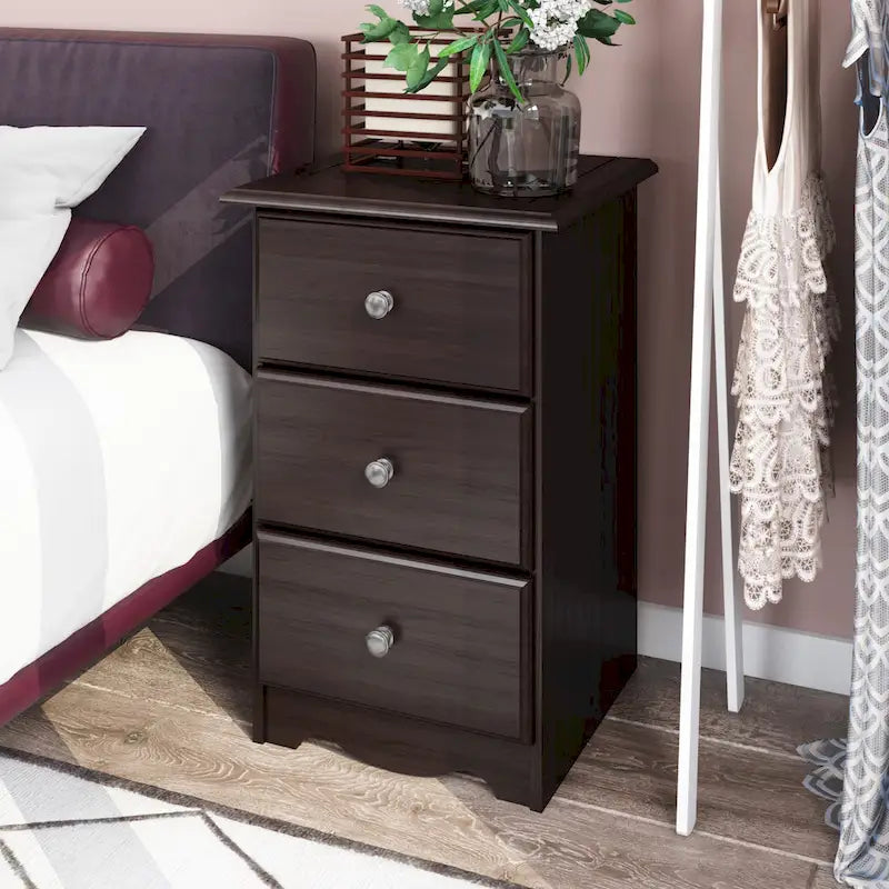 Imports 100% Solid Wood 3-Drawer Nightstand with Metal or Wooden Knobs