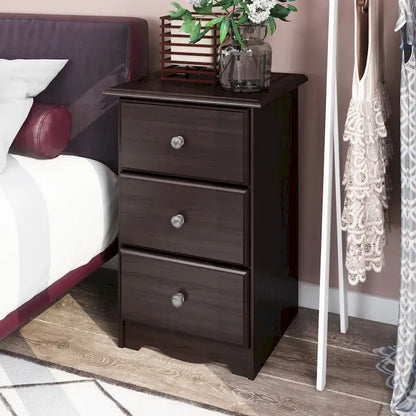Imports 100% Solid Wood 3-Drawer Nightstand with Metal or Wooden Knobs