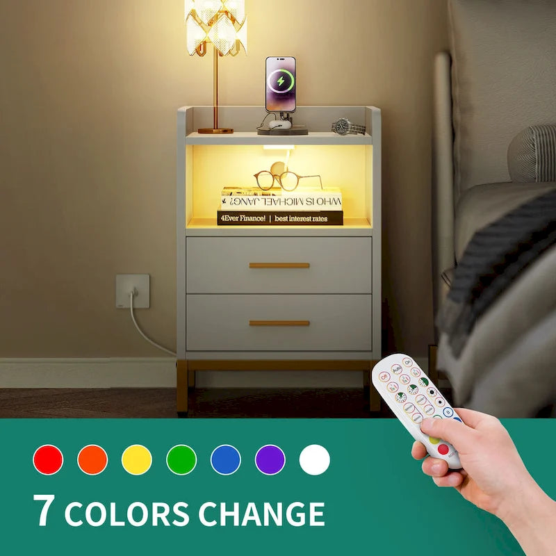 Set of 2 2-Drawers Nightstand with USB Charging Station for Bedroom Living Room