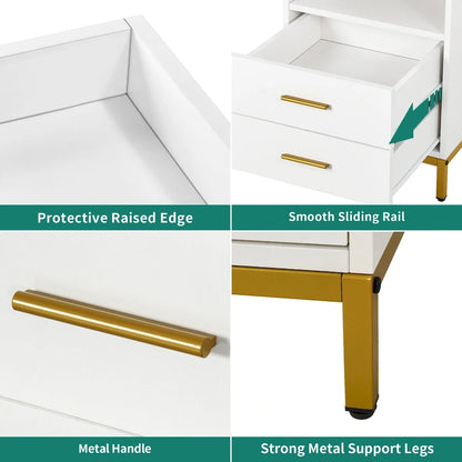 Set of 2 2-Drawers Nightstand with USB Charging Station for Bedroom Living Room