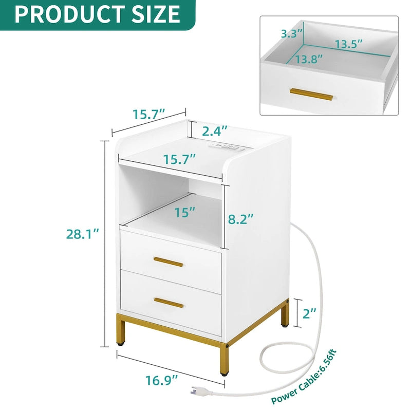Set of 2 2-Drawers Nightstand with USB Charging Station for Bedroom Living Room