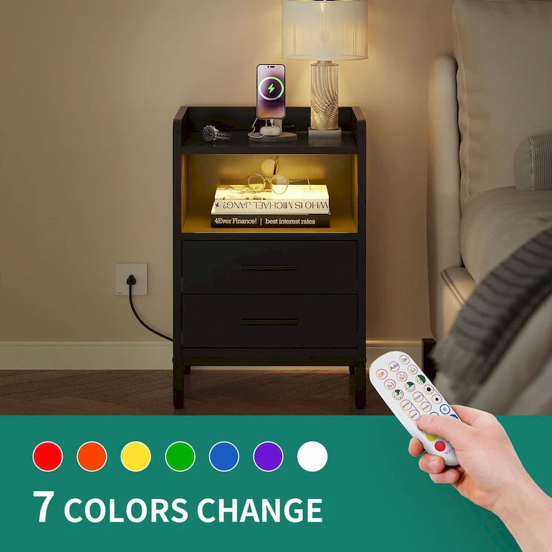 Set of 2 2-Drawers Nightstand with USB Charging Station for Bedroom Living Room