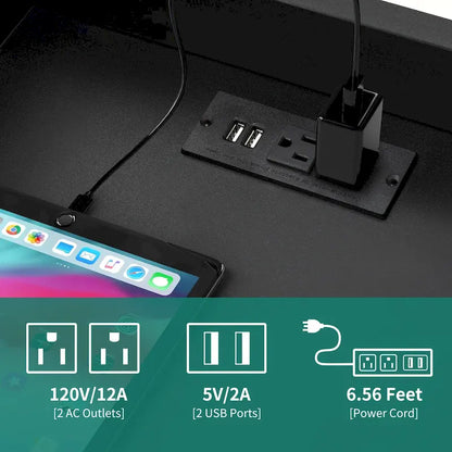 Set of 2 2-Drawers Nightstand with USB Charging Station for Bedroom Living Room