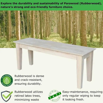 Unfinished Farmhouse Dining Bench, Solid Wood