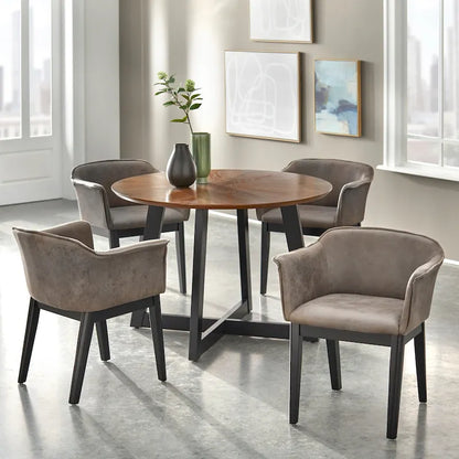 5-Piece Round Dining Set with 4 Upholstered Chairs