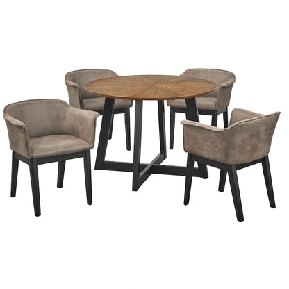 5-Piece Round Dining Set with 4 Upholstered Chairs