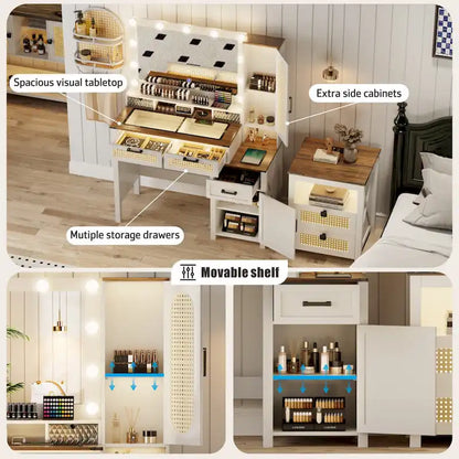 Makeup Vanity With LED Light and Charging Station
