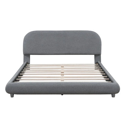 Teddy Fleece Queen Size Upholstered Platform Bed with Thick Fabric, Solid Frame and Stylish Curve-shaped Design