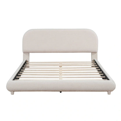 Teddy Fleece Queen Size Upholstered Platform Bed with Thick Fabric, Solid Frame and Stylish Curve-shaped Design