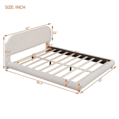 Teddy Fleece Queen Size Upholstered Platform Bed with Thick Fabric, Solid Frame and Stylish Curve-shaped Design