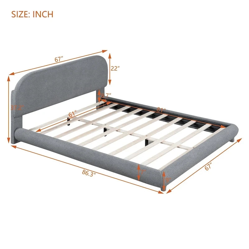 Teddy Fleece Queen Size Upholstered Platform Bed with Thick Fabric, Solid Frame and Stylish Curve-shaped Design