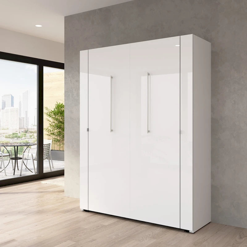 High-Gloss Murphy Bed with Storage and LED Lighting
