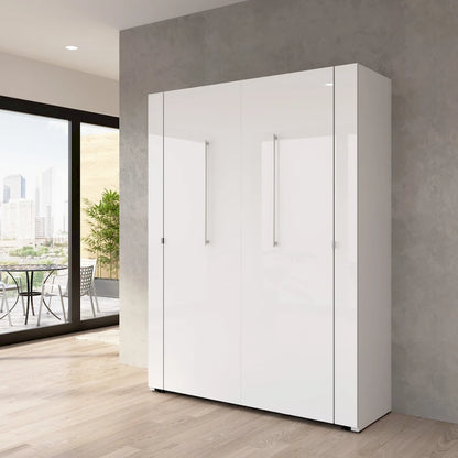 High-Gloss Murphy Bed with Storage and LED Lighting