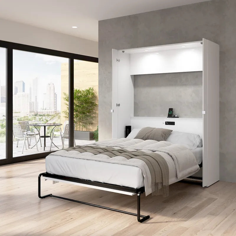 High-Gloss Murphy Bed with Storage and LED Lighting