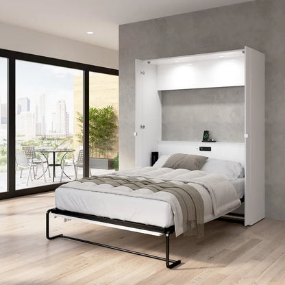 High-Gloss Murphy Bed with Storage and LED Lighting