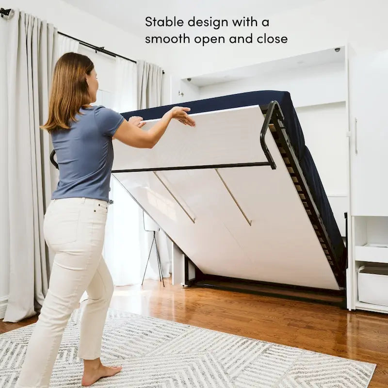 High-Gloss Murphy Bed with Storage and LED Lighting