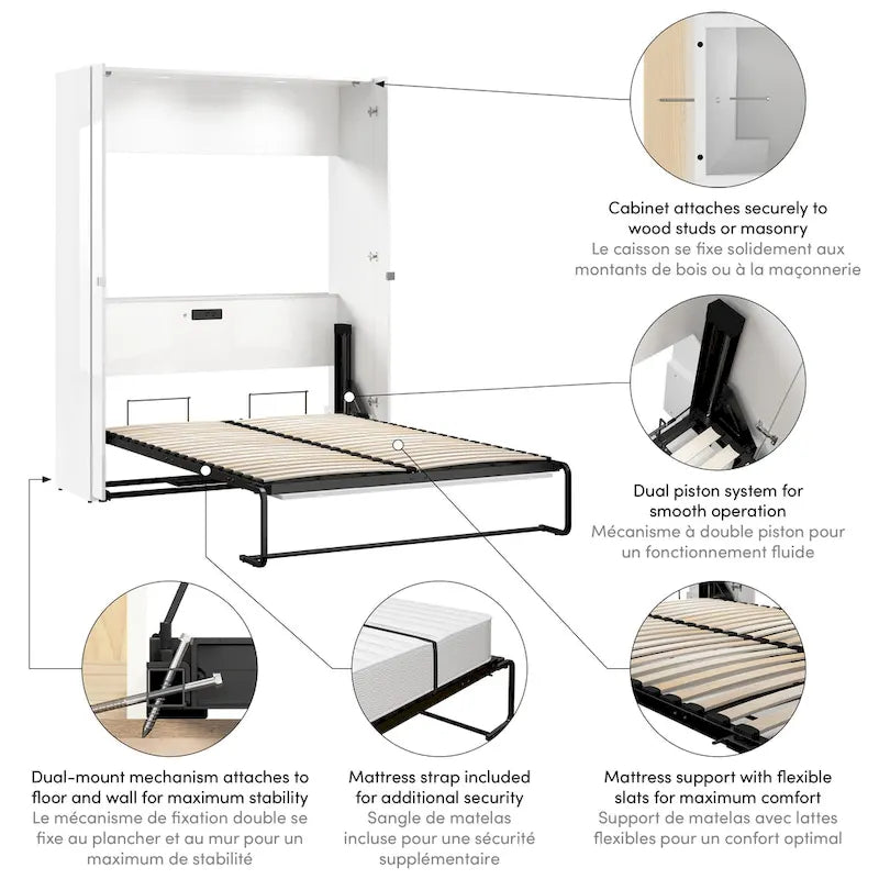 High-Gloss Murphy Bed with Storage and LED Lighting