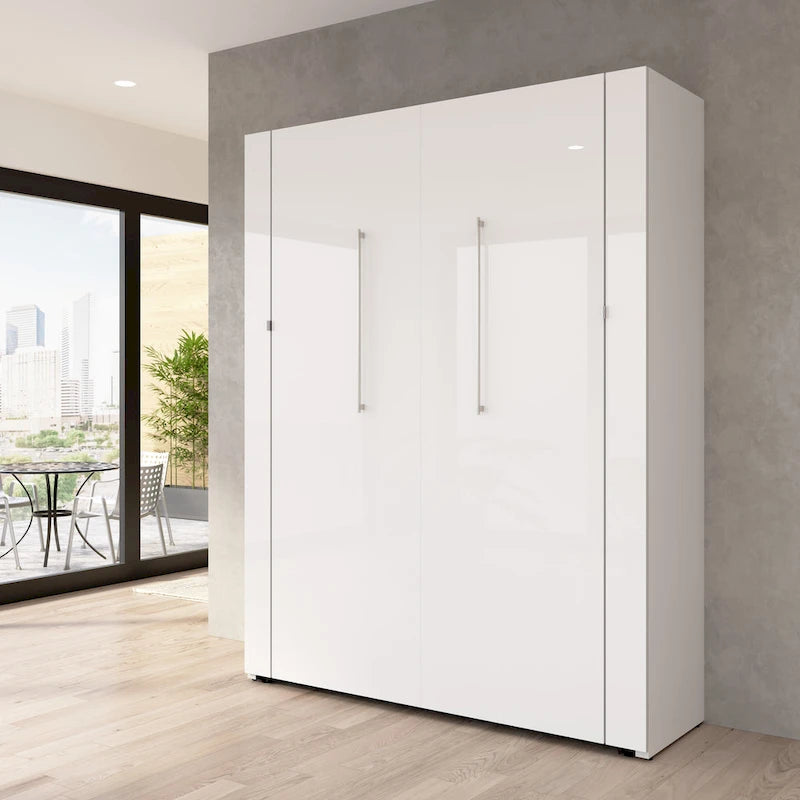 High-Gloss Murphy Bed with Storage and LED Lighting