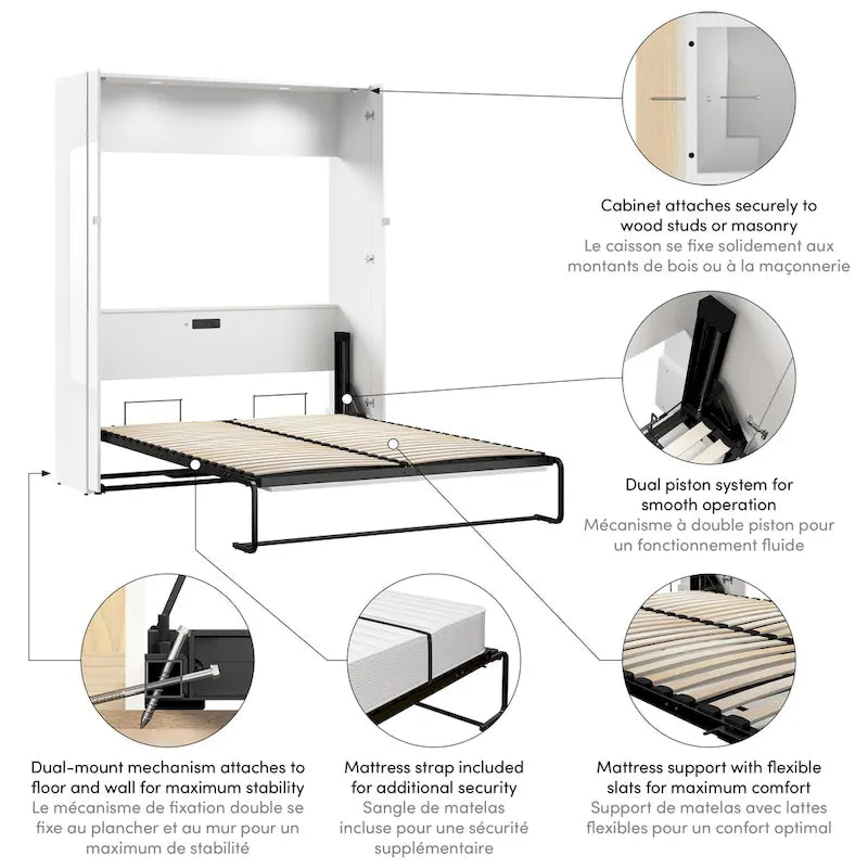 High-Gloss Murphy Bed with Storage and LED Lighting
