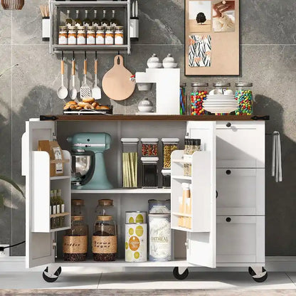 54.5 farmhouse kitchen island with electrical outlets, rolling kitchen cart with wheels