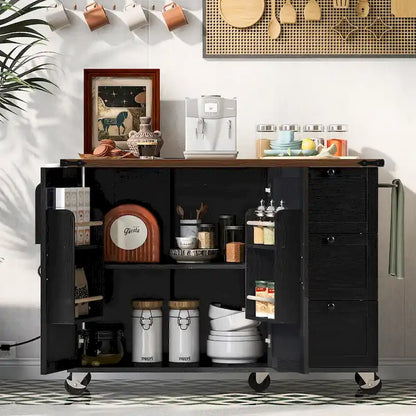 54.5 farmhouse kitchen island with electrical outlets, rolling kitchen cart with wheels