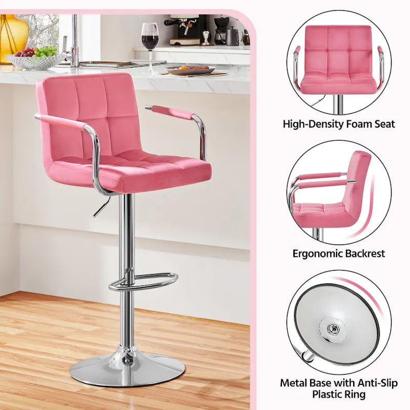 Bar Stools with 360-Degree Swivel and Adjustable Height- Set of 2