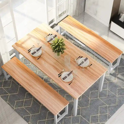 Charming Simple Style Dining Table Set with a Table and two Benches, with Foot Pad, for Kitchen, Dining Room