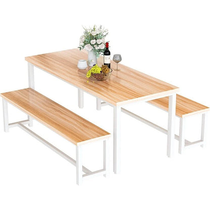 Charming Simple Style Dining Table Set with a Table and two Benches, with Foot Pad, for Kitchen, Dining Room