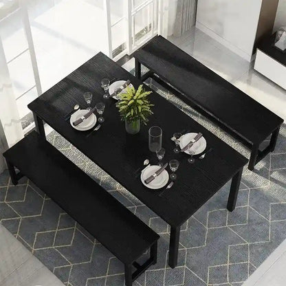 Charming Simple Style Dining Table Set with a Table and two Benches, with Foot Pad, for Kitchen, Dining Room
