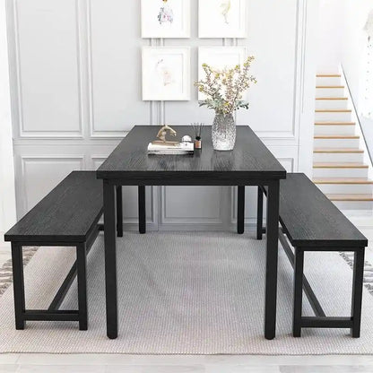 Charming Simple Style Dining Table Set with a Table and two Benches, with Foot Pad, for Kitchen, Dining Room