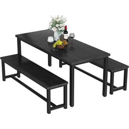 Charming Simple Style Dining Table Set with a Table and two Benches, with Foot Pad, for Kitchen, Dining Room