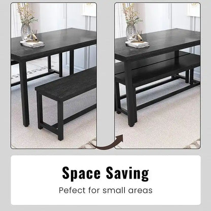 Charming Simple Style Dining Table Set with a Table and two Benches, with Foot Pad, for Kitchen, Dining Room