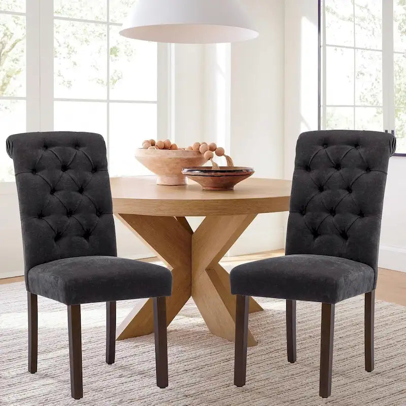 Tufted Parsons Dining Side Chairs ,Upholstered Fabric Dining Chairs Kitchen Chairs with Padded Seat(Set Of 2) - set of 2