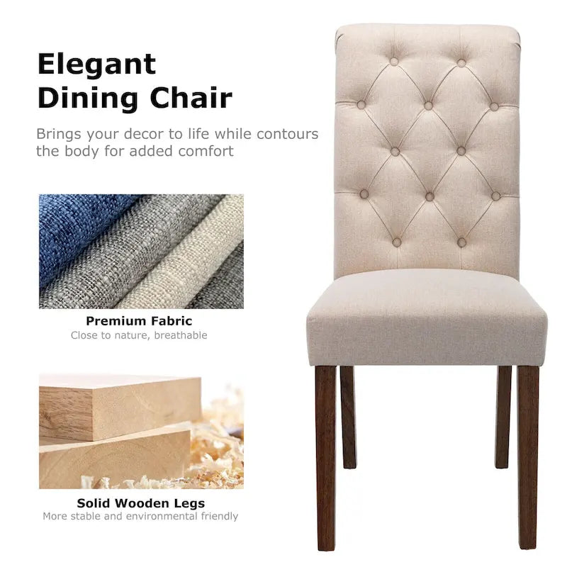 Tufted Parsons Dining Side Chairs ,Upholstered Fabric Dining Chairs Kitchen Chairs with Padded Seat(Set Of 2) - set of 2