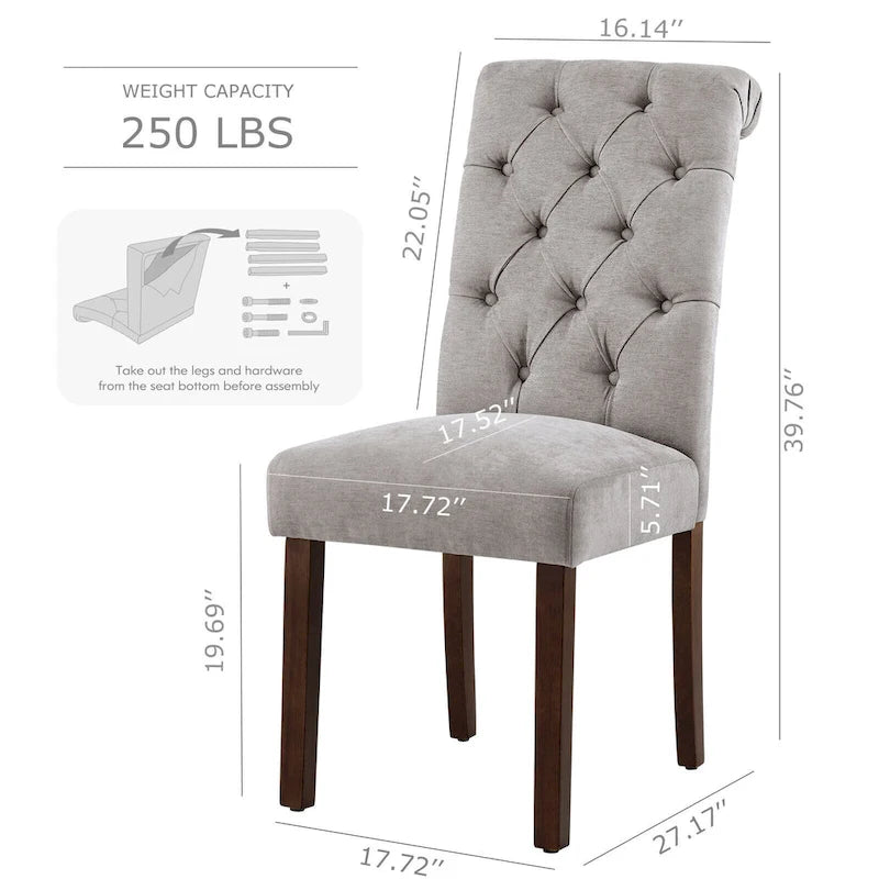 Tufted Parsons Dining Side Chairs ,Upholstered Fabric Dining Chairs Kitchen Chairs with Padded Seat(Set Of 2) - set of 2